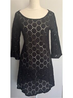 Jordan Taylor Sexy Black Eyelet Shift Dress or Coverup for Beach or Pool- Women